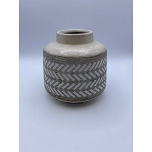Etched Ceramic Vase, Gray and White, 6 1/2” Tall and 6 1/2” wide, Classic Decor